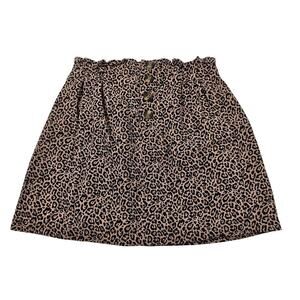 A&E leapord print lined Linen blend elastic waist pull on skirt S EUC short